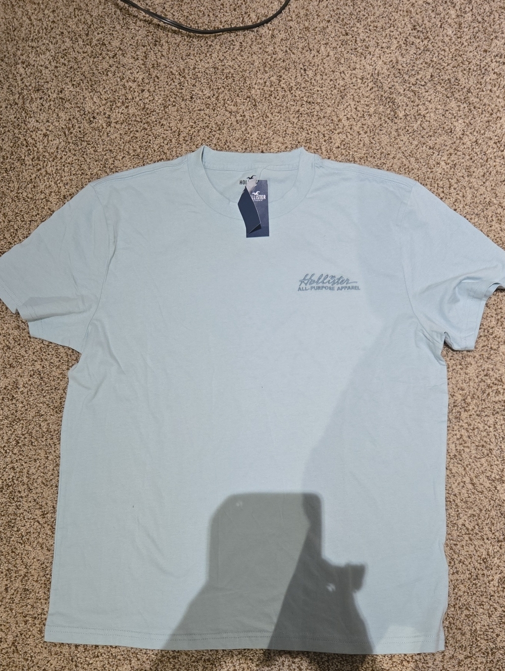 Hollister Men's Pale Blue Crewneck Tee with Chest Script